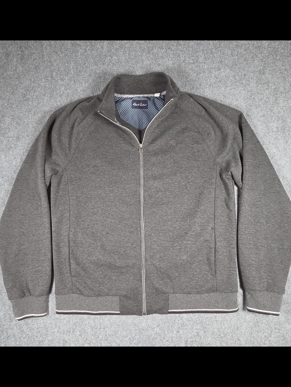 Robert Graham Deluxe Knit Full Zip Sweater Mens Large Jacket Gray Pockets EUC